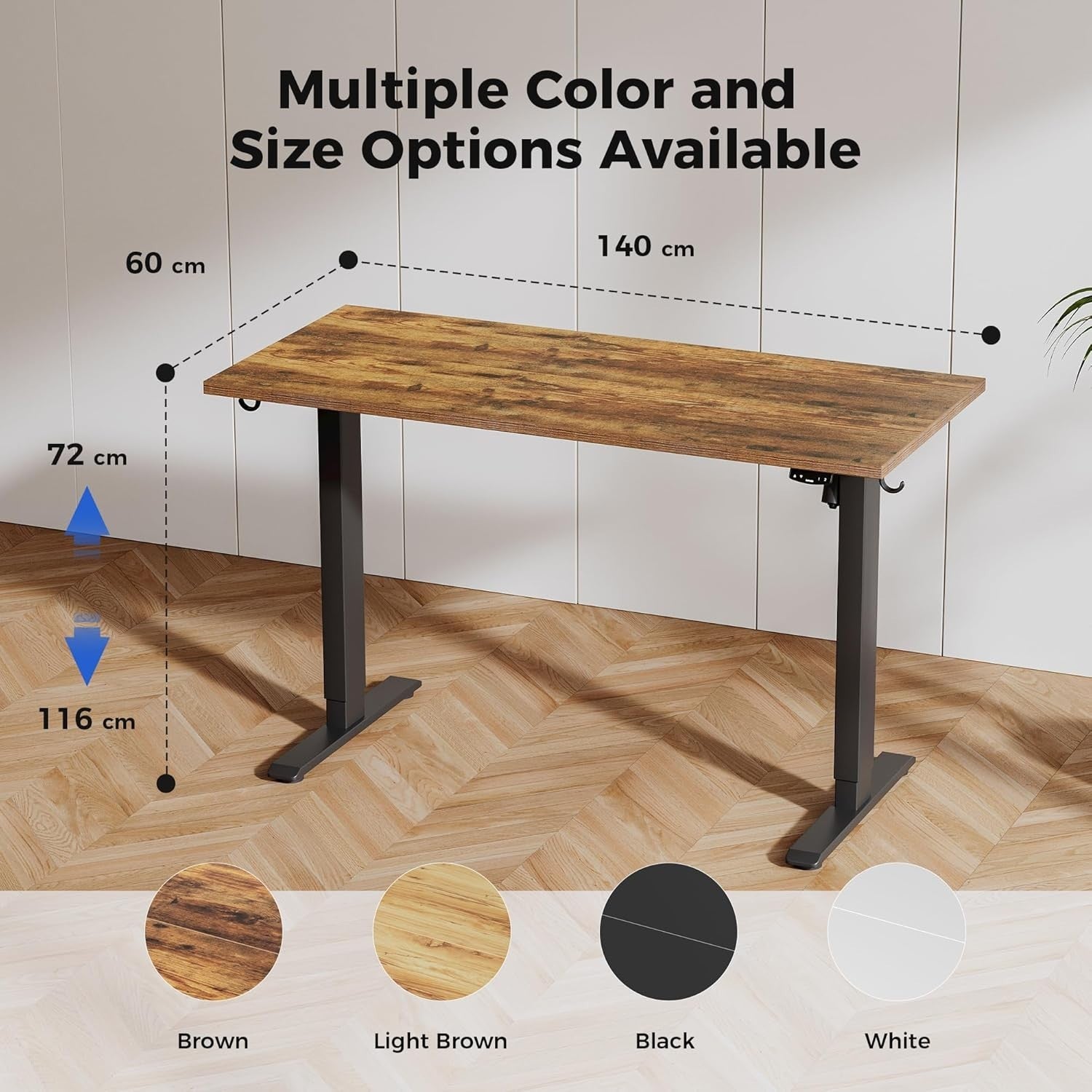 Electric Adjustable Standing Desk 140x60cm Sit Stand Table with Memory – Brown
