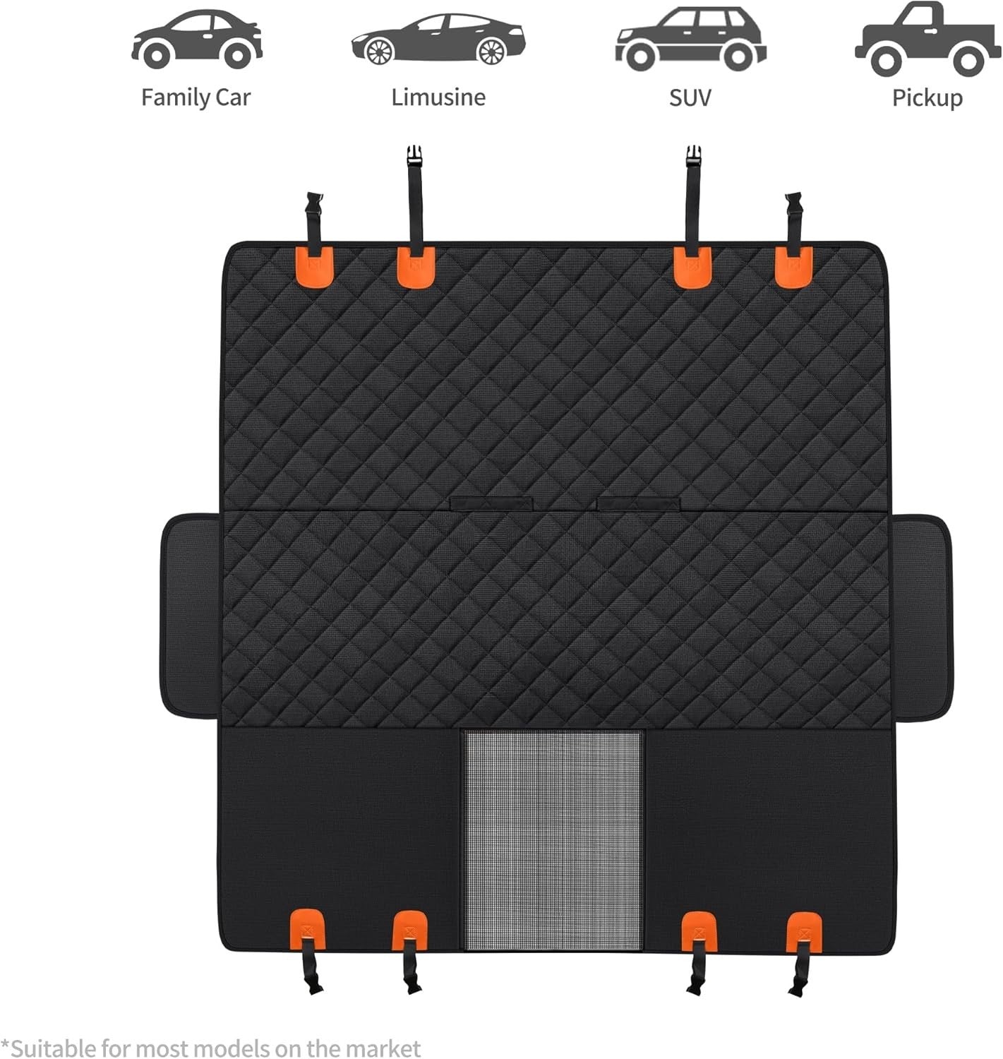 Dog Car Seat Cover Hammock Waterproof Mesh Window Black Orange
