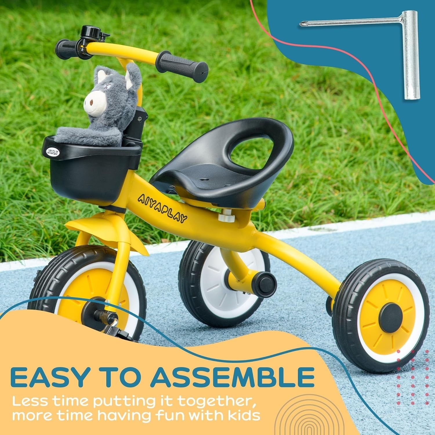 Kids Tricycle with Basket Bell Adjustable Seat Toddler Trike Age 2-5