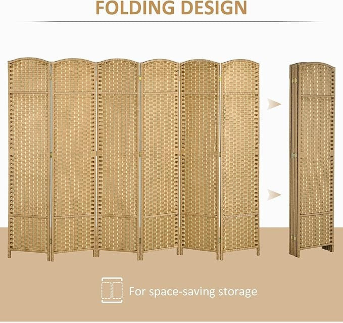 Natural 6 Panel Folding Room Divider – Freestanding Bamboo-Style Privacy Screen