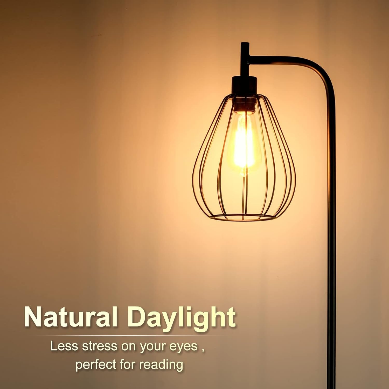 Industrial Floor Lamp Tall Standing Light Metal Cage Shade Pedal Switch