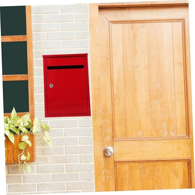 Lockable Red Suggestion Box Iron Metal Wall Mount Mailbox Outdoor Feedback Safe