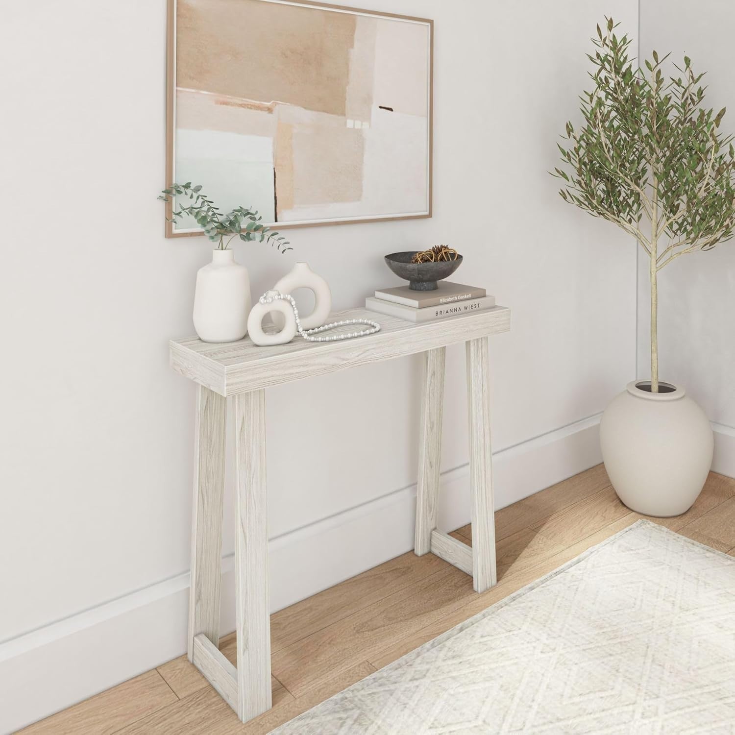36 Inch Narrow White Wood Console Table – Slim Hallway Sofa Accent