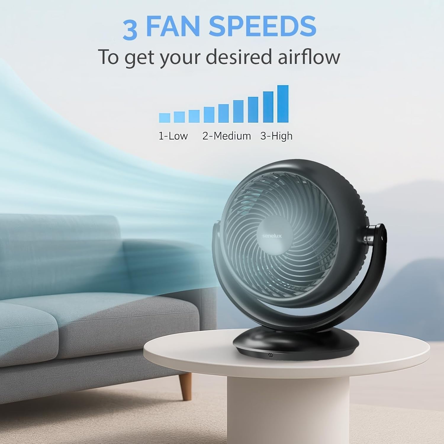 8-Inch Black Air Circulator Fan – 3-Speed Remote Controlled Silent Desk Fan