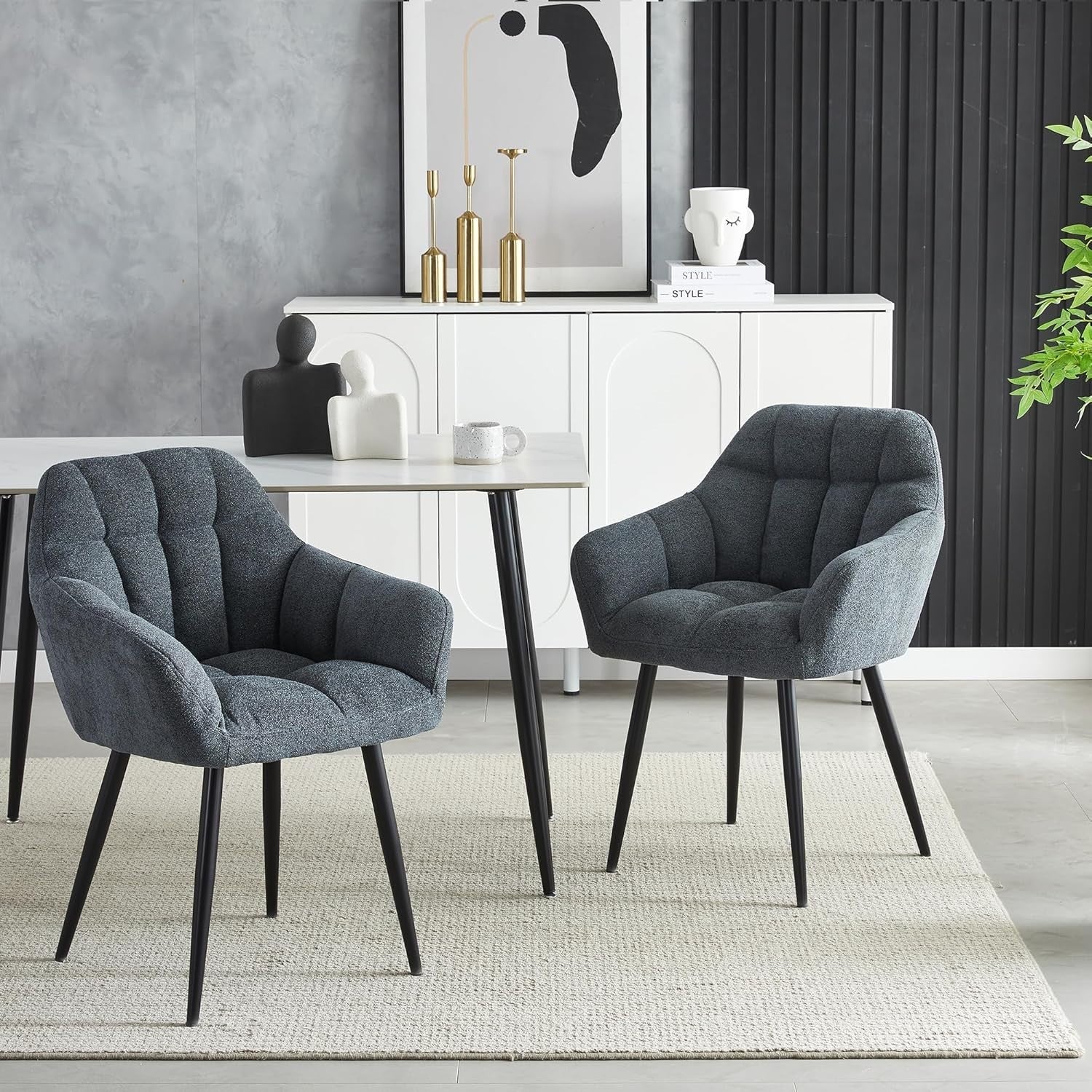 Grey Round Dining Table Set w/ 4 Chairs – Walnut Effect Space-Saving 5-Piece Set