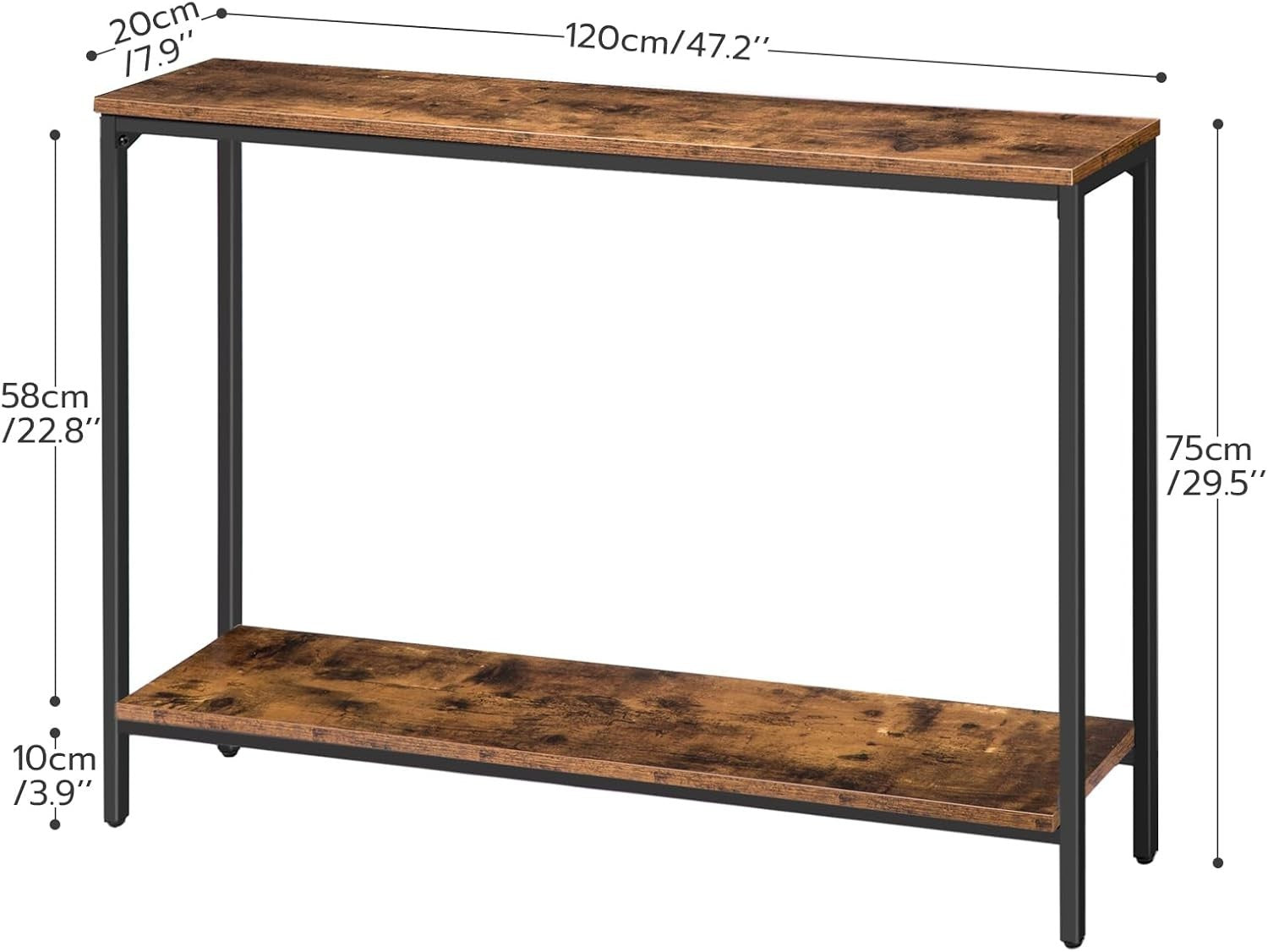 Slim Console Table 120cm with Storage Shelf – Industrial Rustic Design