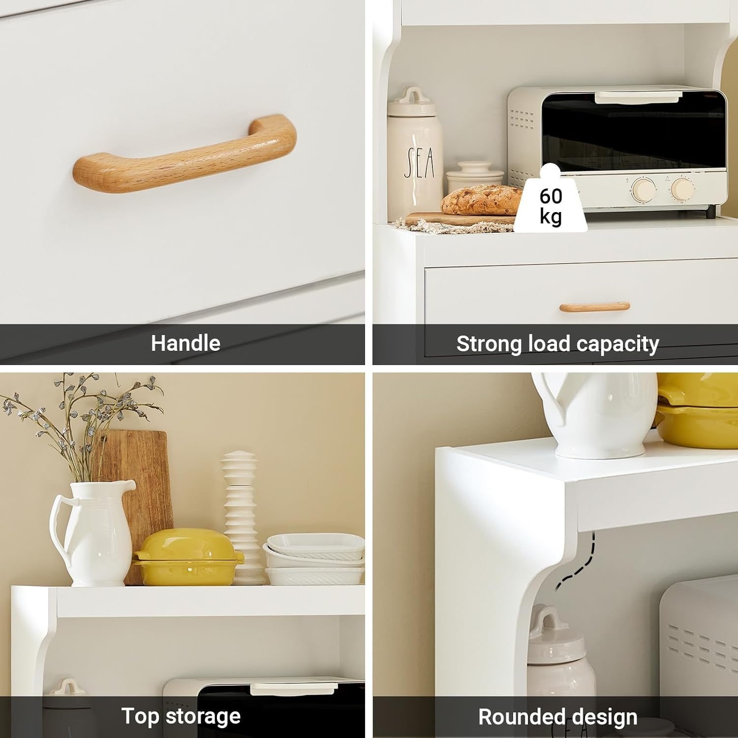 Kitchen Trolley Cabinet on Wheels with Drawer Cupboard Microwave Stand White