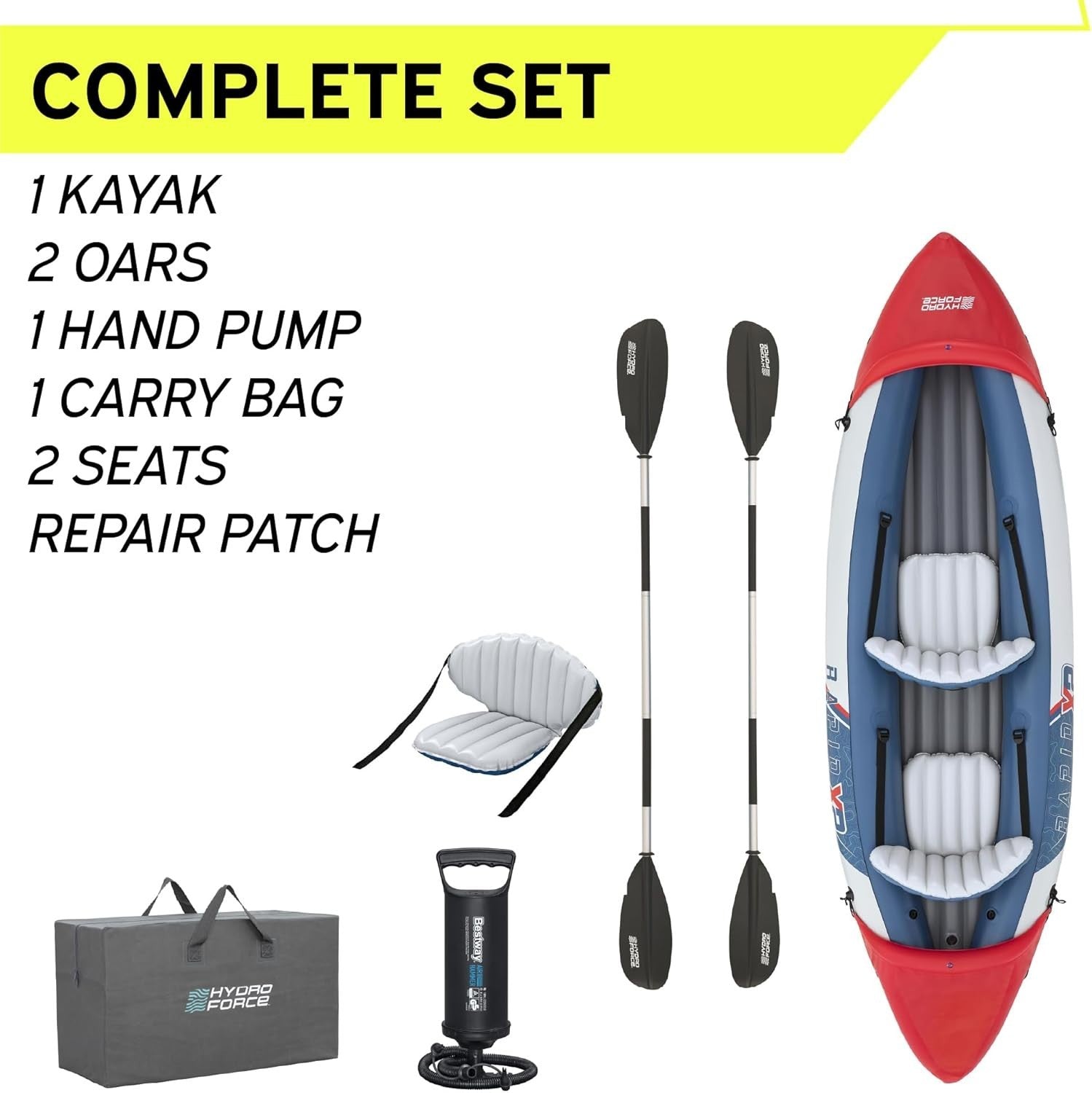 2 Person Inflatable Kayak Set w/ Oars Pump Carry Bag Yellow
