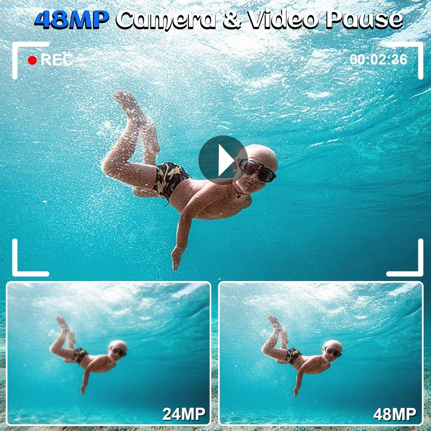 4K 48MP Waterproof Digital Camera 17FT Underwater Dual Screen 18X Zoom