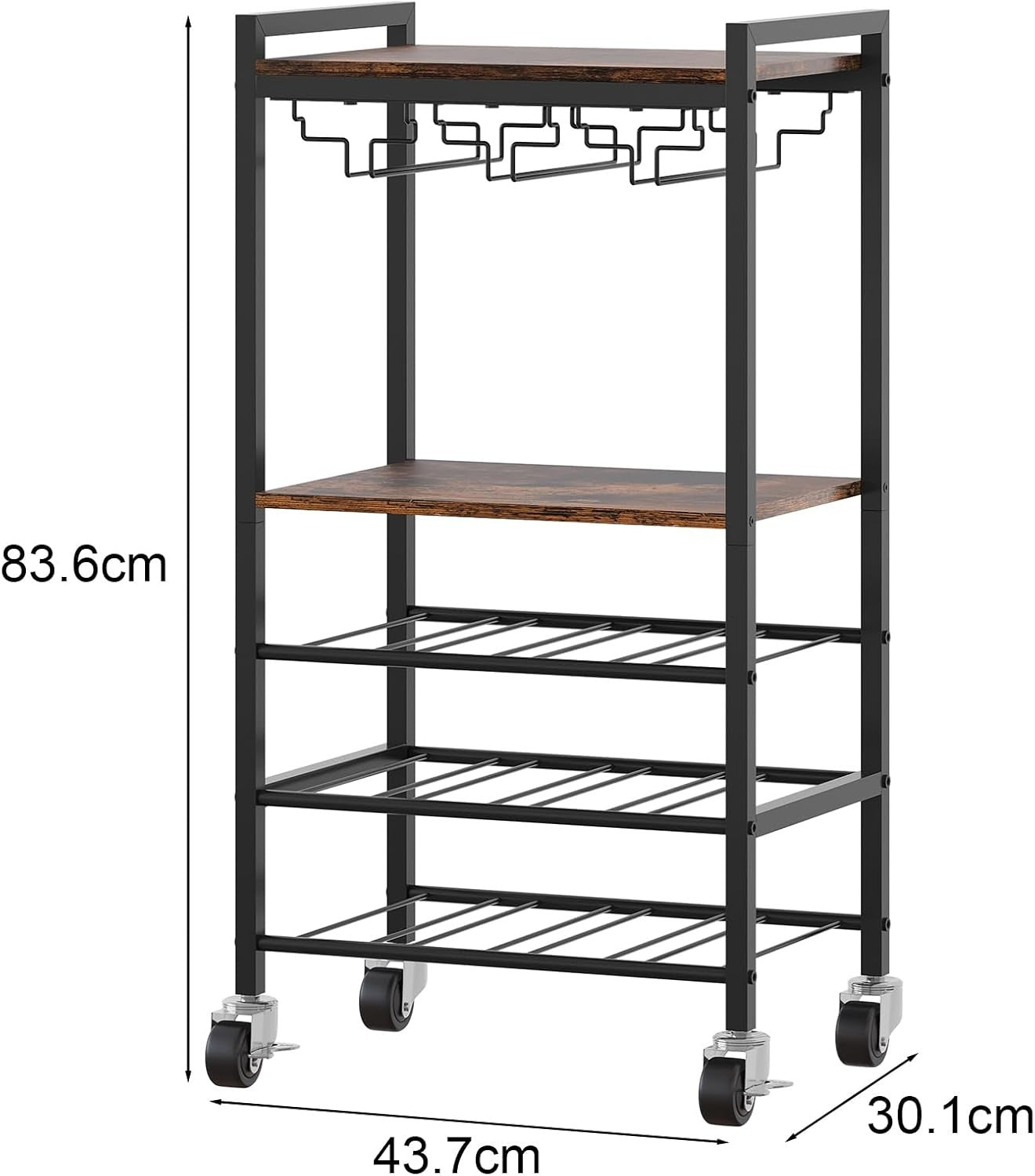 Wine Rack Trolley on Wheels 12 Bottle Bar Cart Glass Holder Drinks Storage