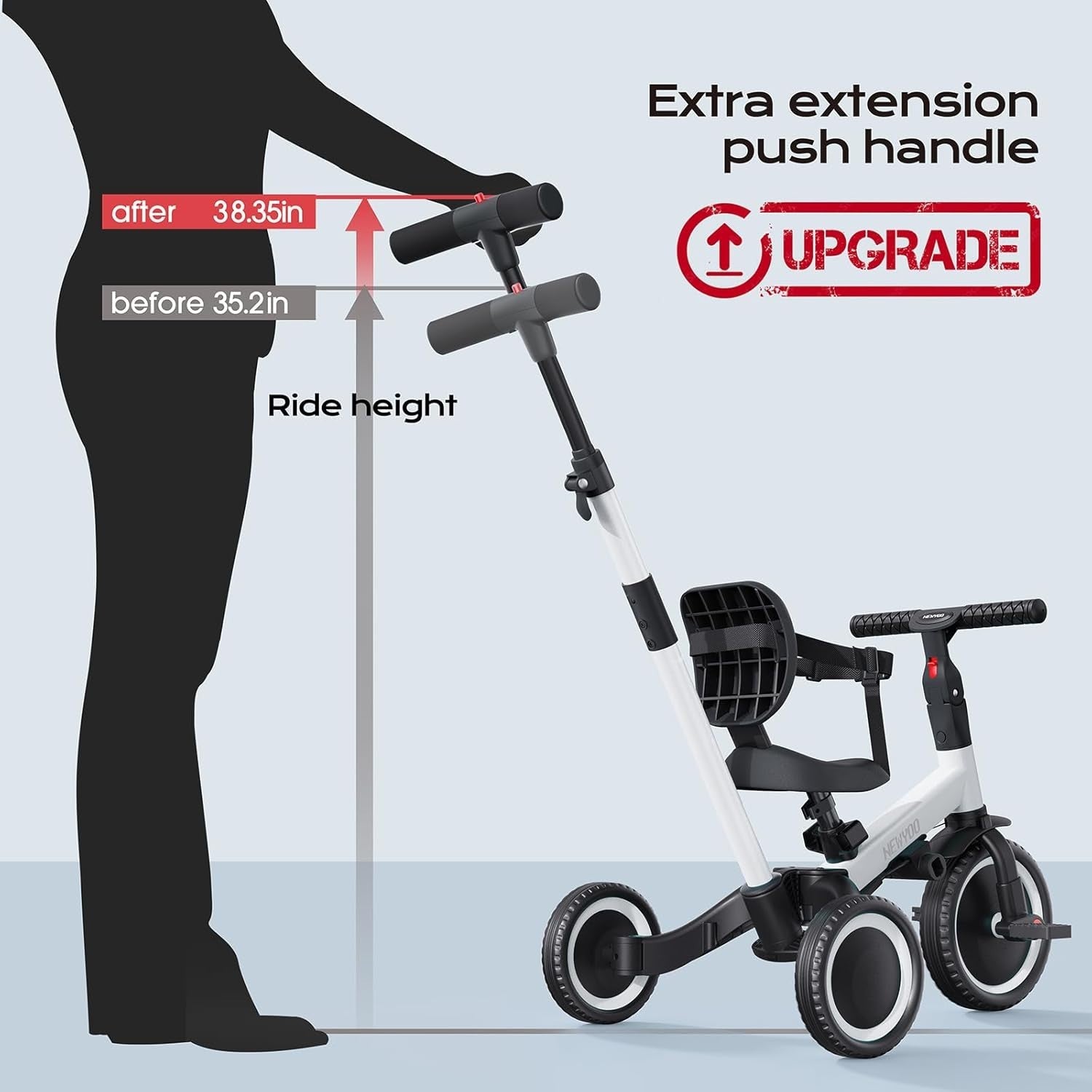 5 in 1 Toddler Tricycle Push Trike Balance Bike Parent Handle White