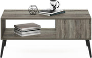 Mid Century Coffee Table with Wood Legs & 3 Open Shelves – 100x50cm Storage