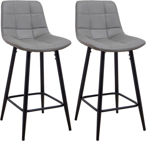 Grey PU Leather Bar Stool Set 2 – Modern Kitchen Counter Chairs