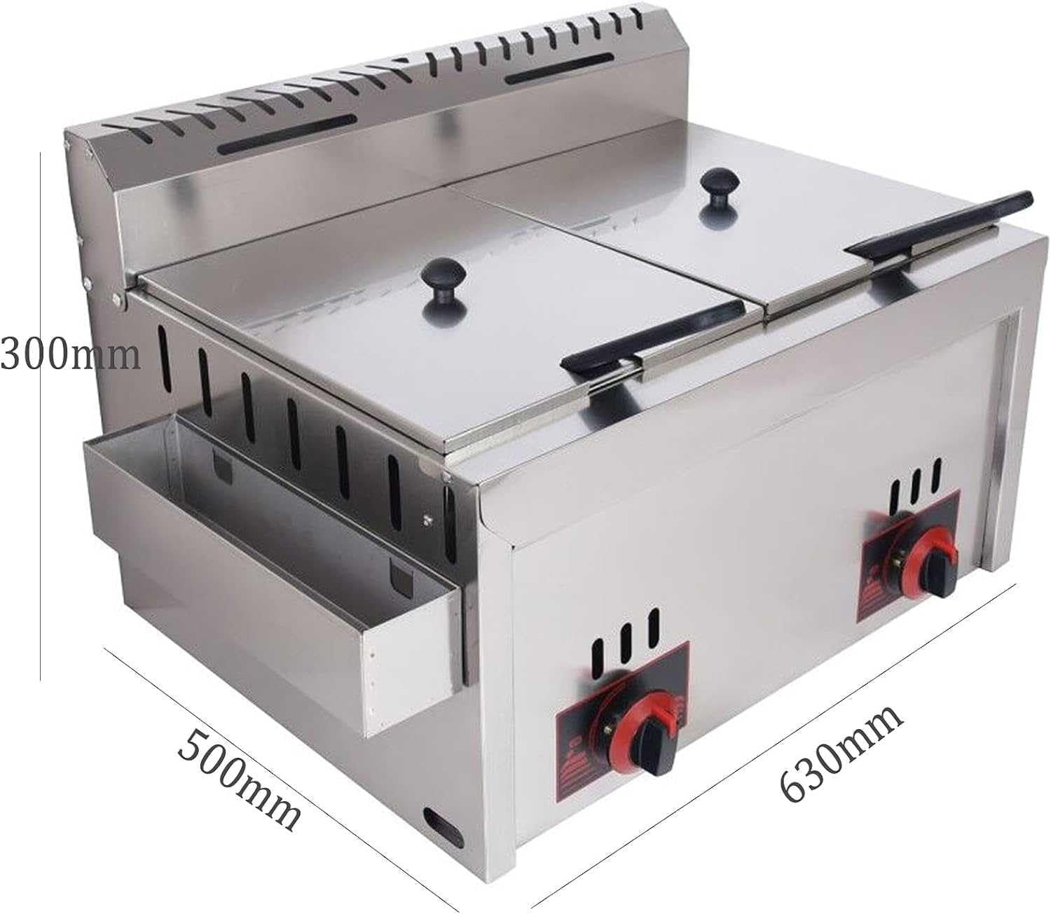 Double Tank Gas Fryer 20L Stainless Steel Commercial Countertop