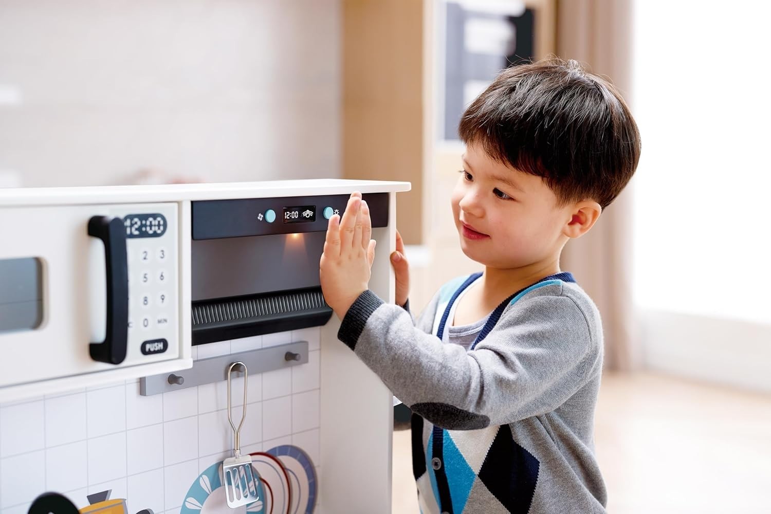 Kids Interactive Play Kitchen Lights Sounds Cooking Toy Set Accessories