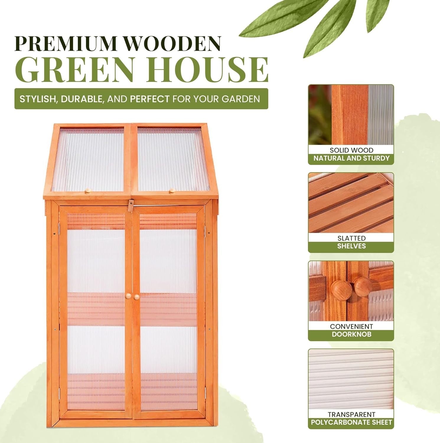Wooden Cold Frame Greenhouse with Polycarbonate Panels & Removable Shelves