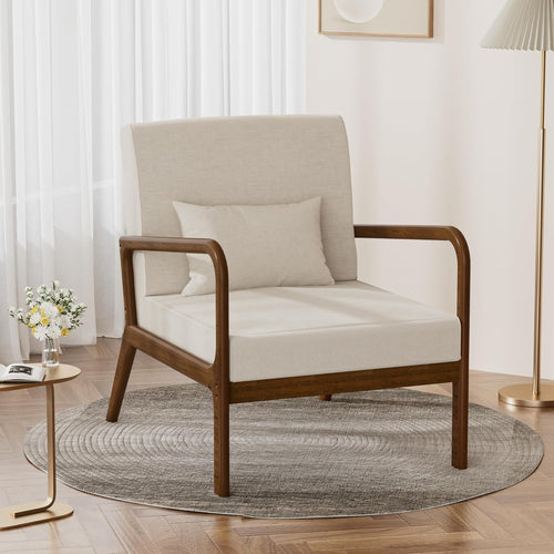 Wide Seat Accent Armchair with Lumbar Pillow, Retro Lounge Sofa Chair