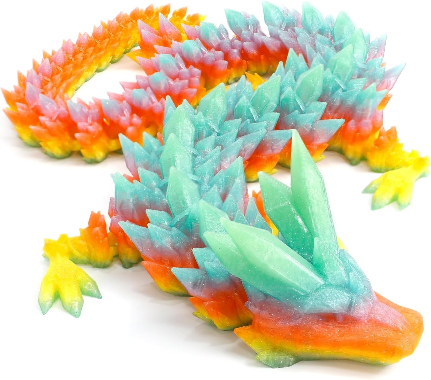 24in Crystal Pearly 3D Printed Dragon Articulated Fidget Fantasy Toy
