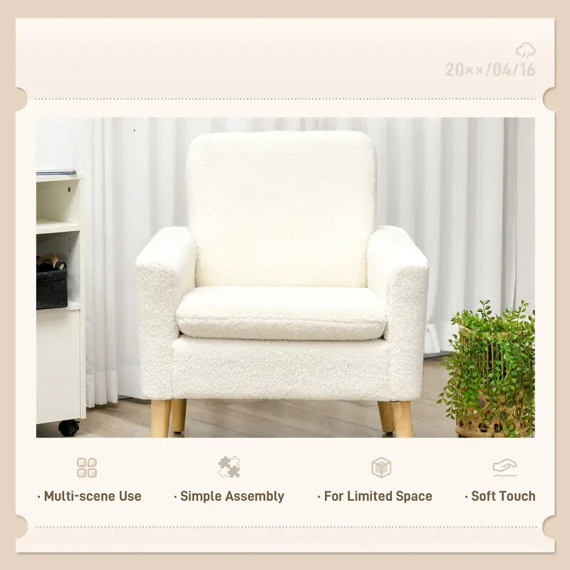 Cream Teddy Armchair Upholstered Lounge Sofa Chair Wooden Legs Seat