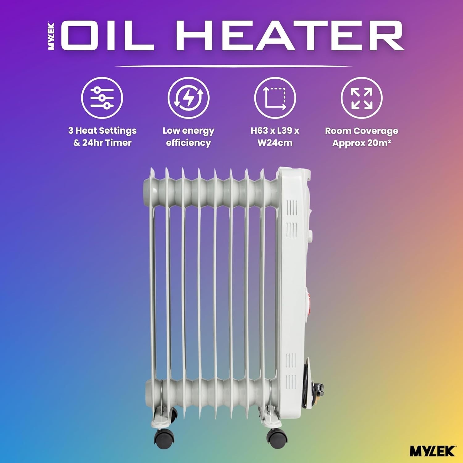2000W Oil Filled Radiator Heater | Timer, Thermostat, Energy Efficient