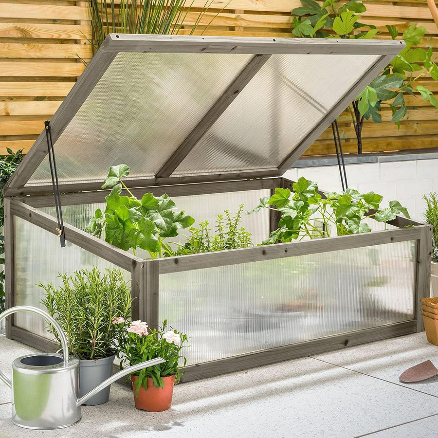 Large Wooden Cold Frame Greenhouse for Plants & Vegetables 100x65x40cm UV Panels