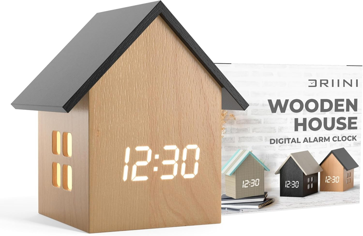 House Shaped Digital Alarm Clock Display Temperature Modern Bedside Decor