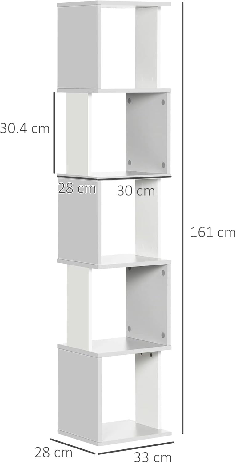 Modern 5-Tier Bookcase Storage Unit with Open Shelves – White & Light Grey