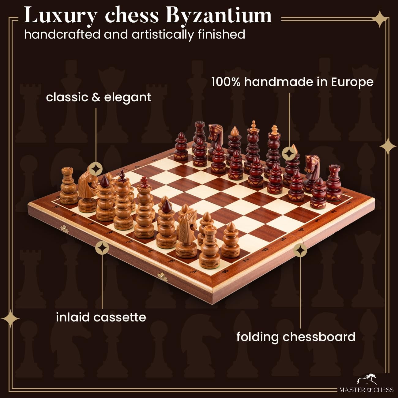 59cm Large Wooden Chess Set | Handcrafted Staunton Pieces | Premium Inlaid Board