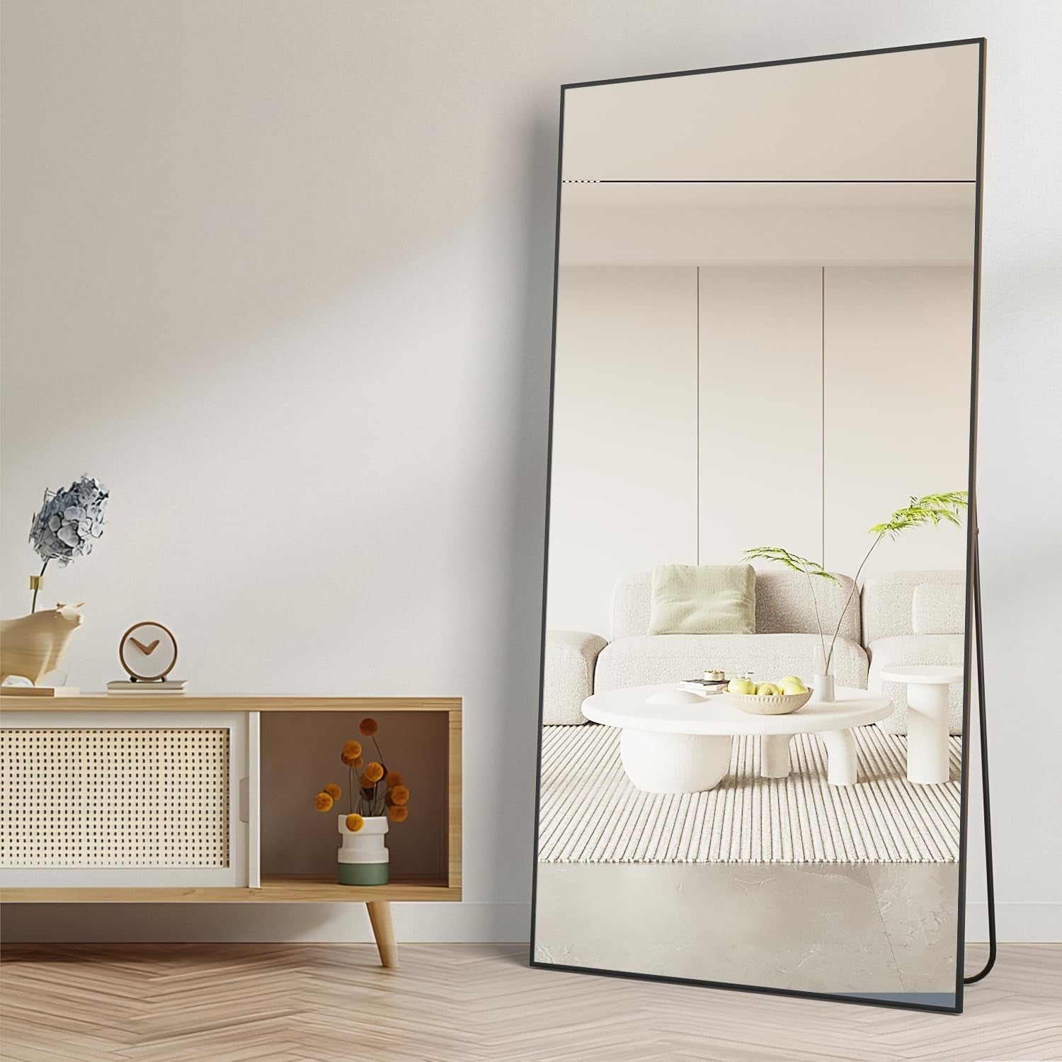 Full Length Floor Mirror 180x80cm Black Frame, Lean or Hang, Crystal Clear