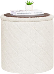 White Round Storage Ottoman Footstool 3-in-1 Seat with Lid 43x43x45cm
