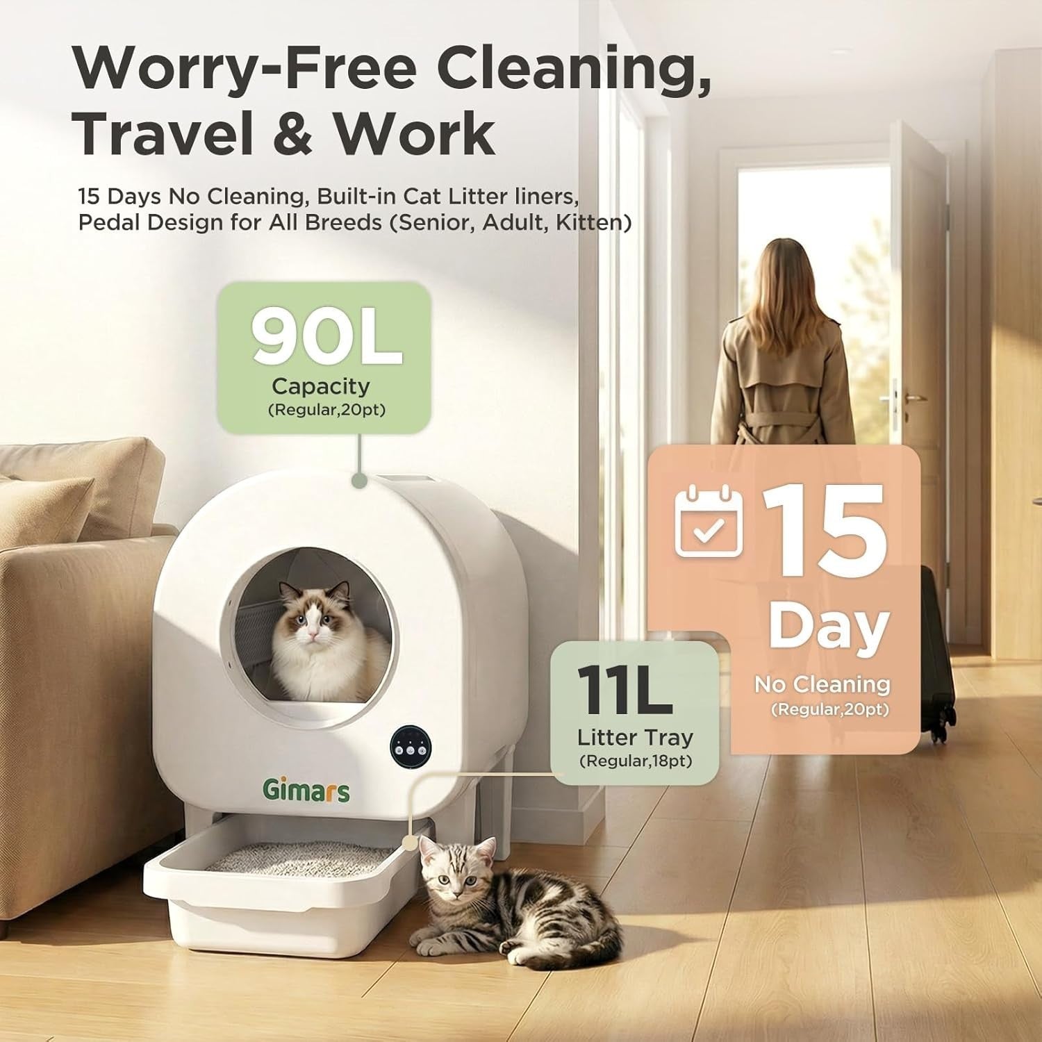 XXL Self Cleaning Cat Litter Box App Control 90L Odor Control Auto