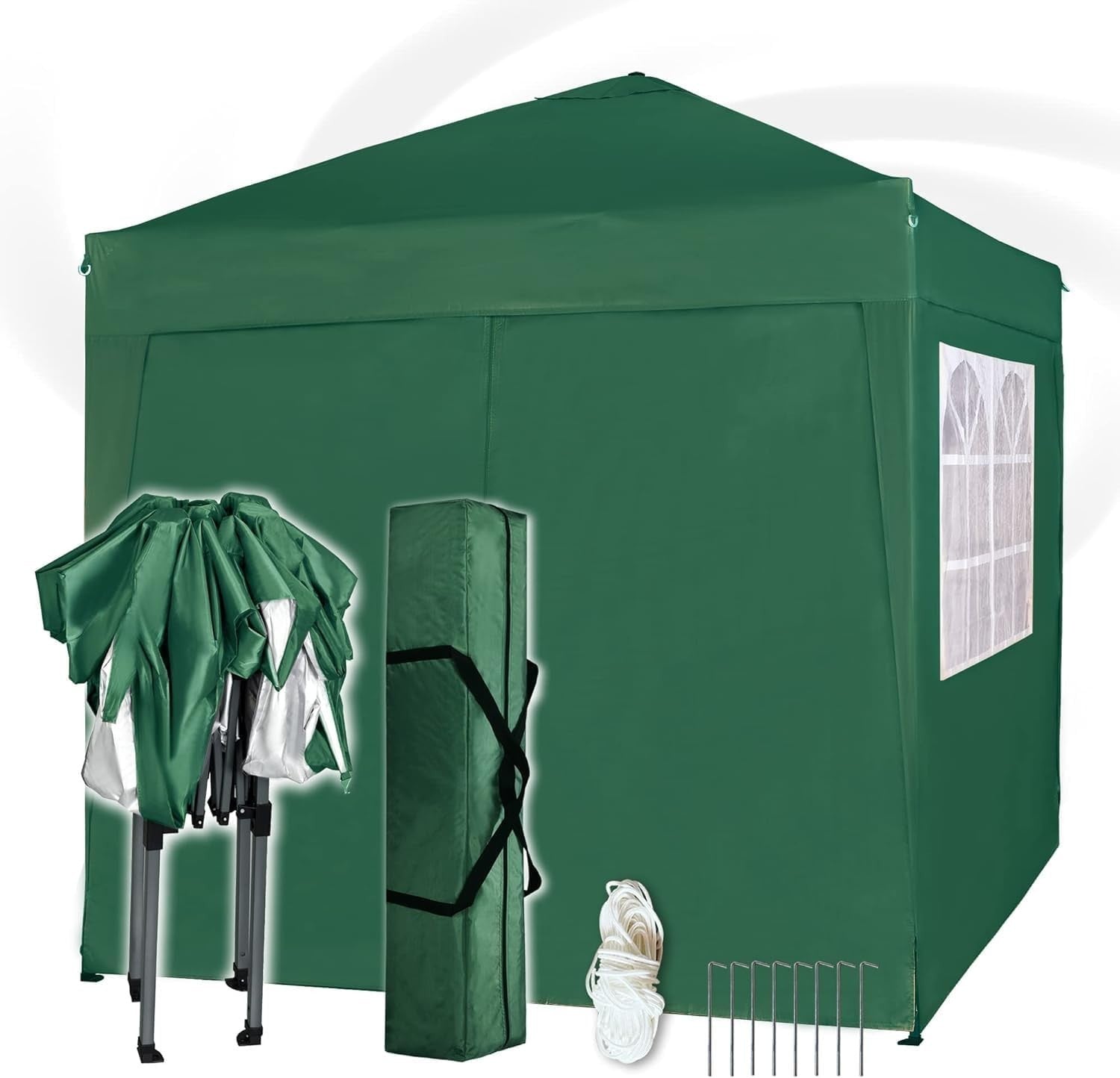 2x2m Pop Up Gazebo Waterproof w/ Sides Green Silver Protective Canopy