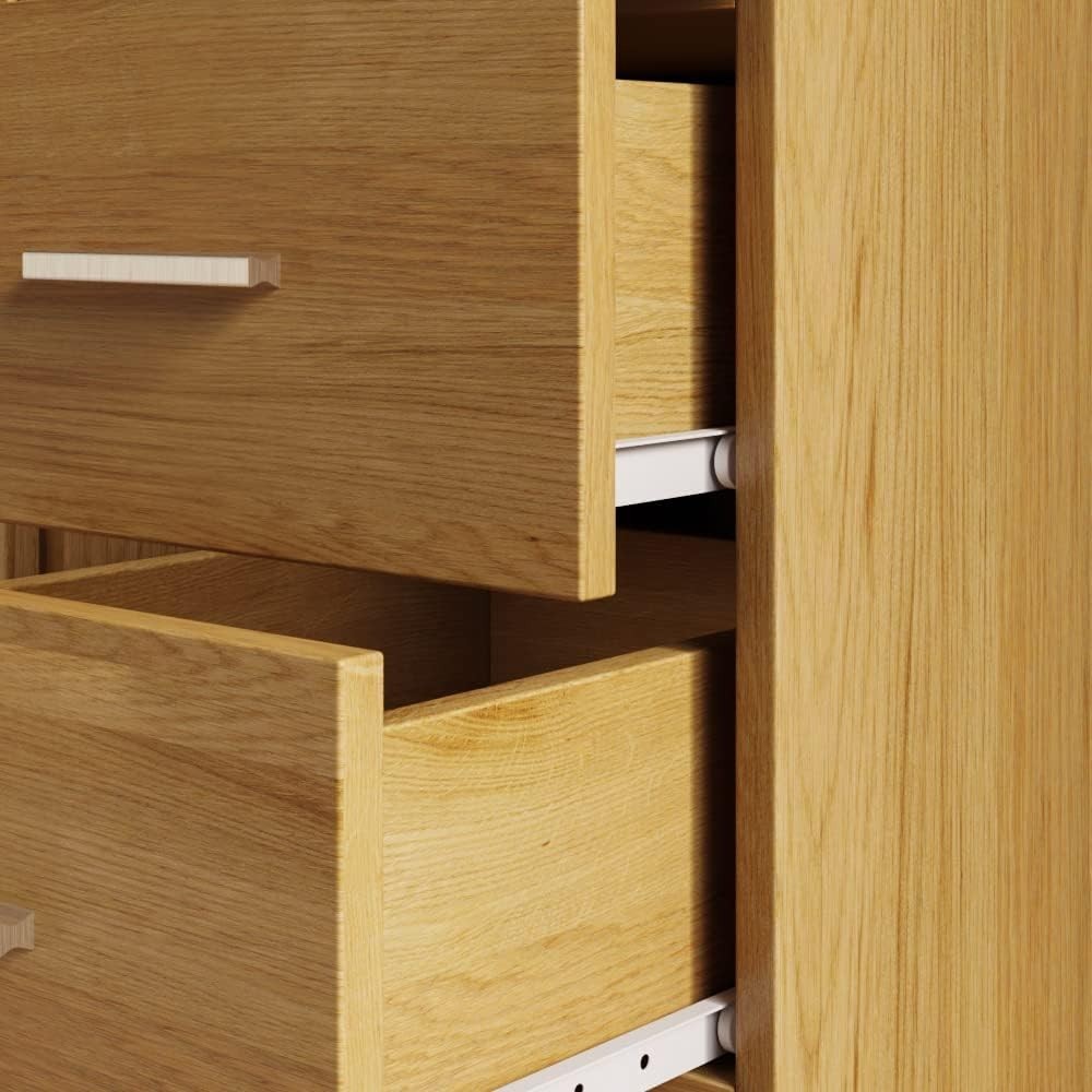 Oak 2 Door Wardrobe with 2 Drawers Bedroom Storage Cupboard Lockable