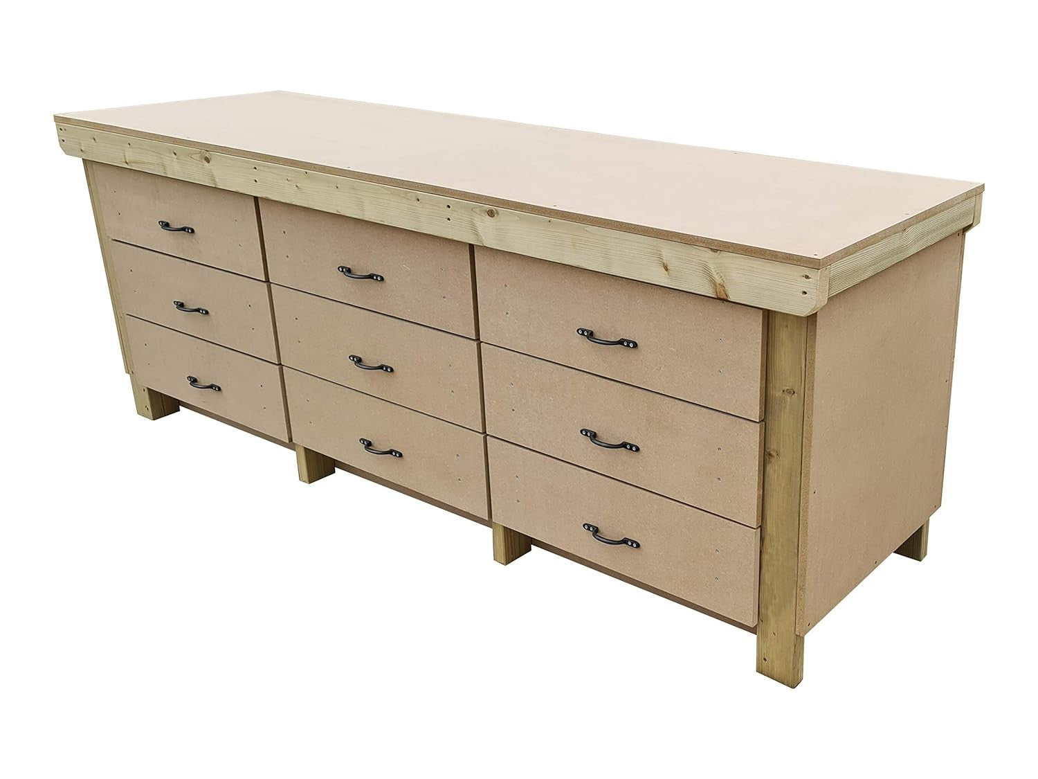 8ft Heavy Duty Wooden Workbench Tool Cabinet – 18mm MDF Top & 9 Drawers