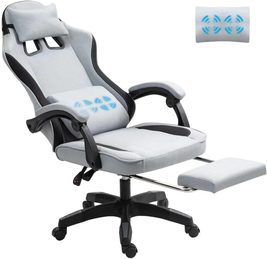 Massage Gaming Chair Reclining with Footrest Ergonomic Fabric