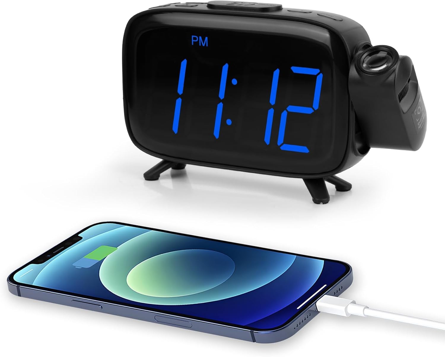 Projection Alarm Clock Large LED USB Charger Dual Alarm Snooze Dimmer