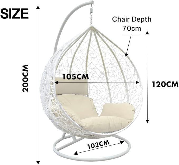 Hanging Rattan Egg Chair Swing Seat with Cushions & Stand Indoor Outdoor Hammock