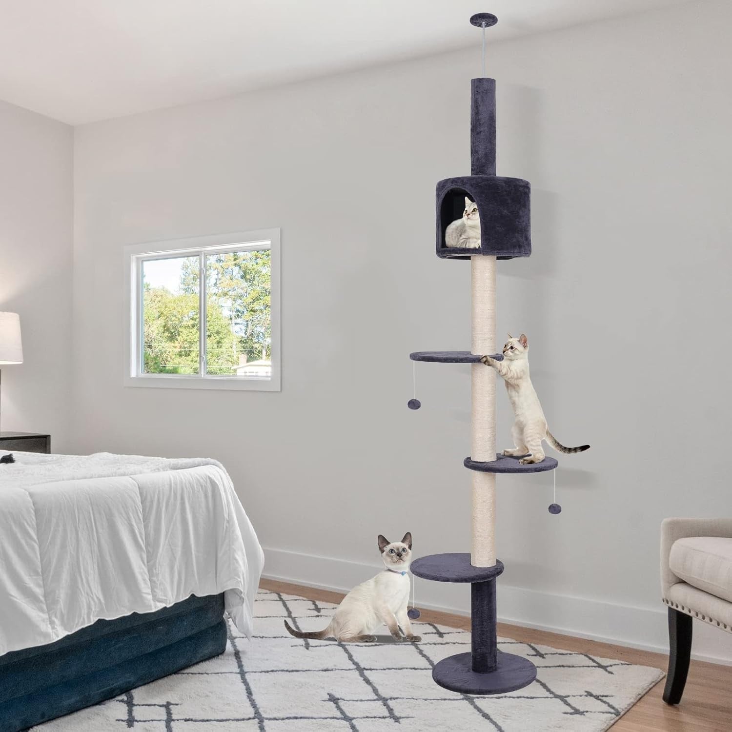 Floor to Ceiling Cat Tree 260cm Adjustable Tower Scratching Post