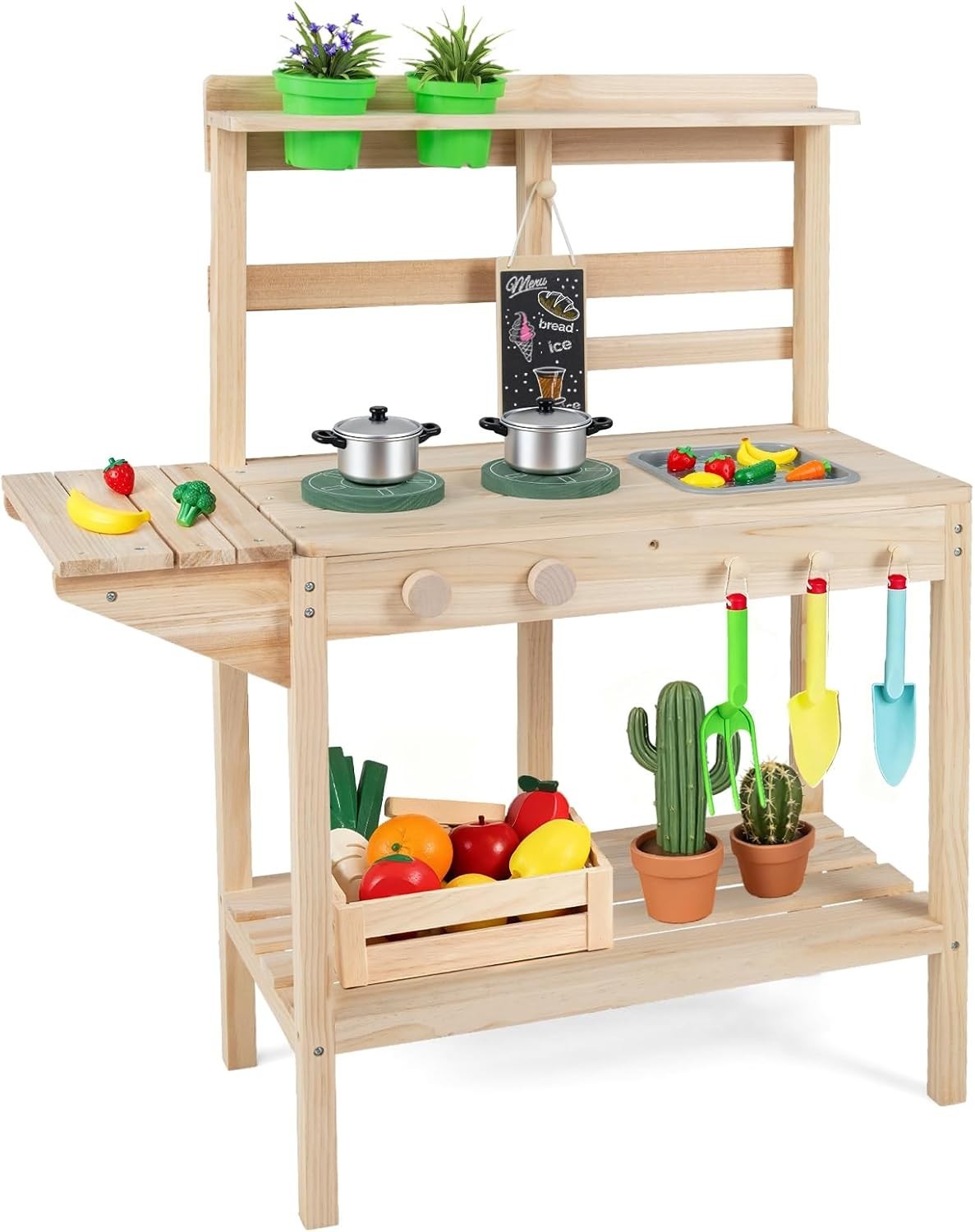 Outdoor Kids Mud Kitchen Wooden Playset Chalkboard Sink Toy