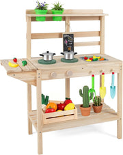 Outdoor Kids Mud Kitchen Wooden Playset Chalkboard Sink Toy