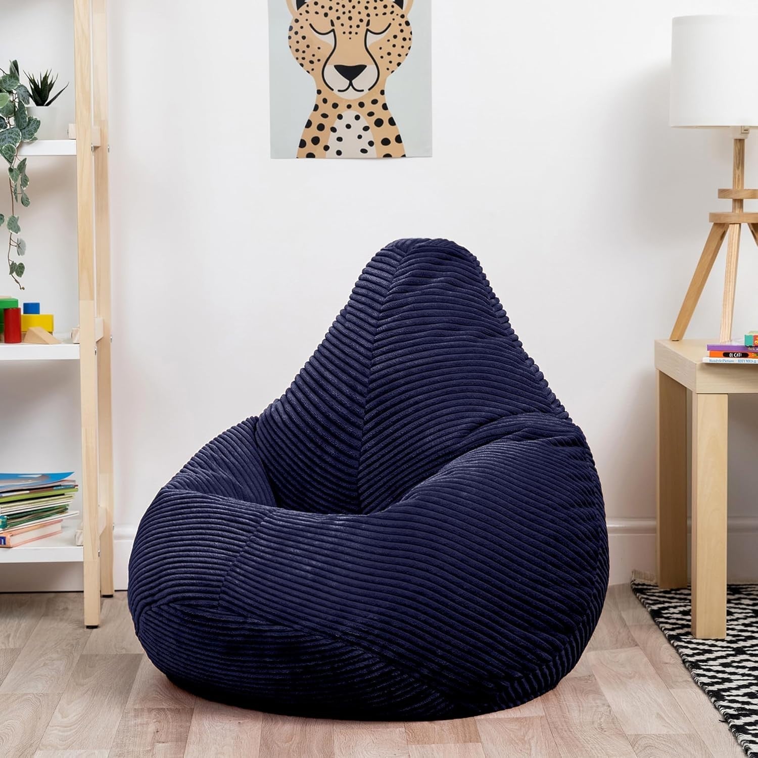 Navy Blue Kids Bean Bag Soft Cord Recliner Seat for Bedroom Lounge Playroom