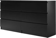 Wide 6 Drawer Black Chest Modern Bedroom Storage Cabinet Large Dresser