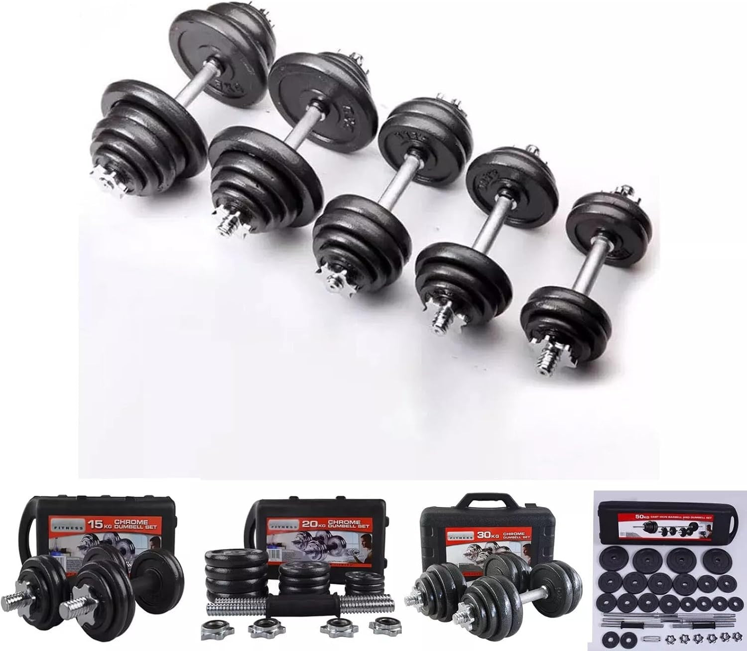 Cast Iron Adjustable Weights Set 15–50kg Spinlock Dumbbell Barbell Home Gym