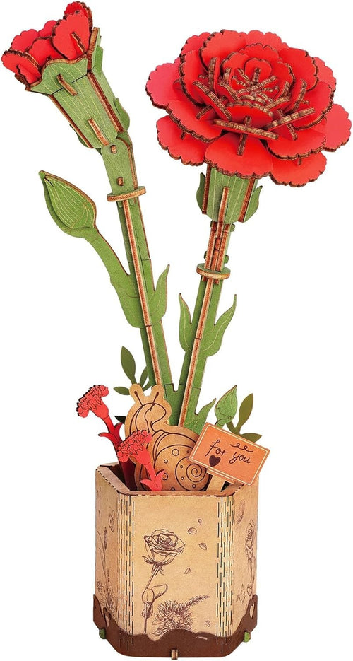 3D Wooden Red Carnation Puzzle Kit – DIY Flower Craft Gift & Decor