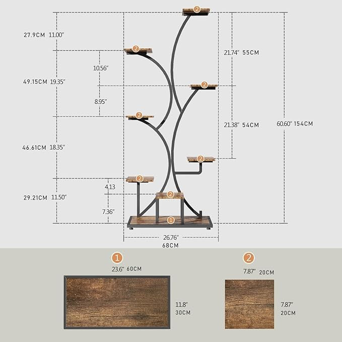 8 Tier Metal Wooden Plant Stand with LED Grow Lights Indoor Tall Flower Shelf