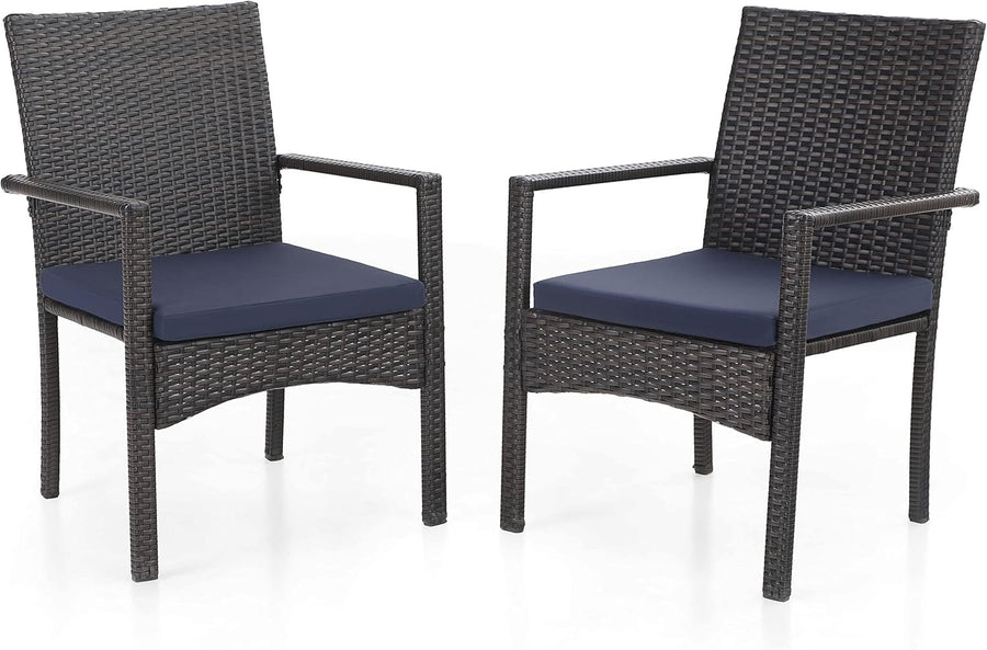Outdoor Rattan Patio Chairs Set of 2 with Cushions Weatherproof Garden Seats