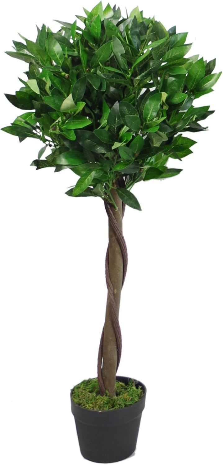 90cm Artificial Bay Laurel Topiary Ball Tree Green Twist Indoor Outdoor Decor
