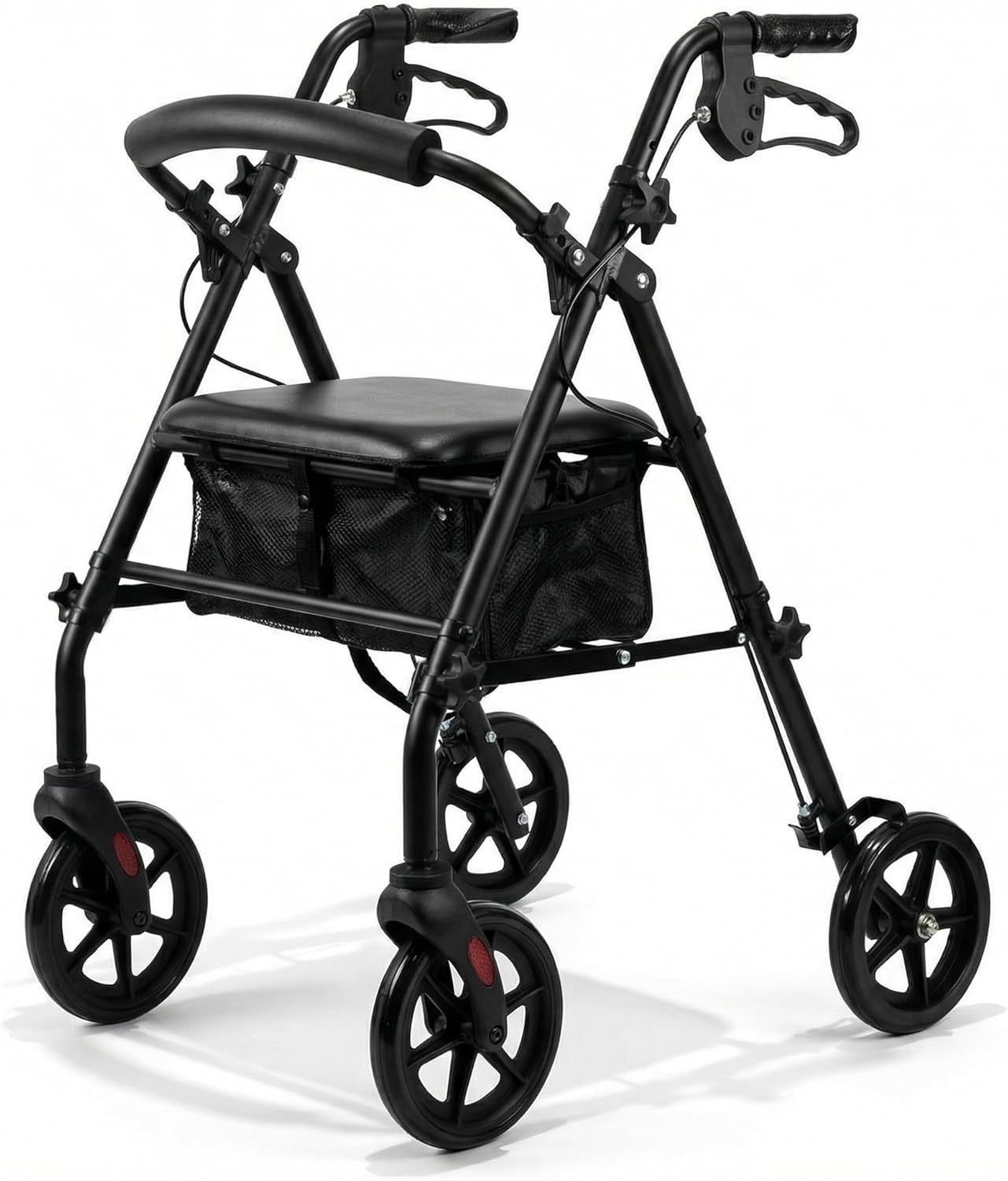 Lightweight 4 Wheel Rollator Walker Seat Adjustable Handles Folding Mobility