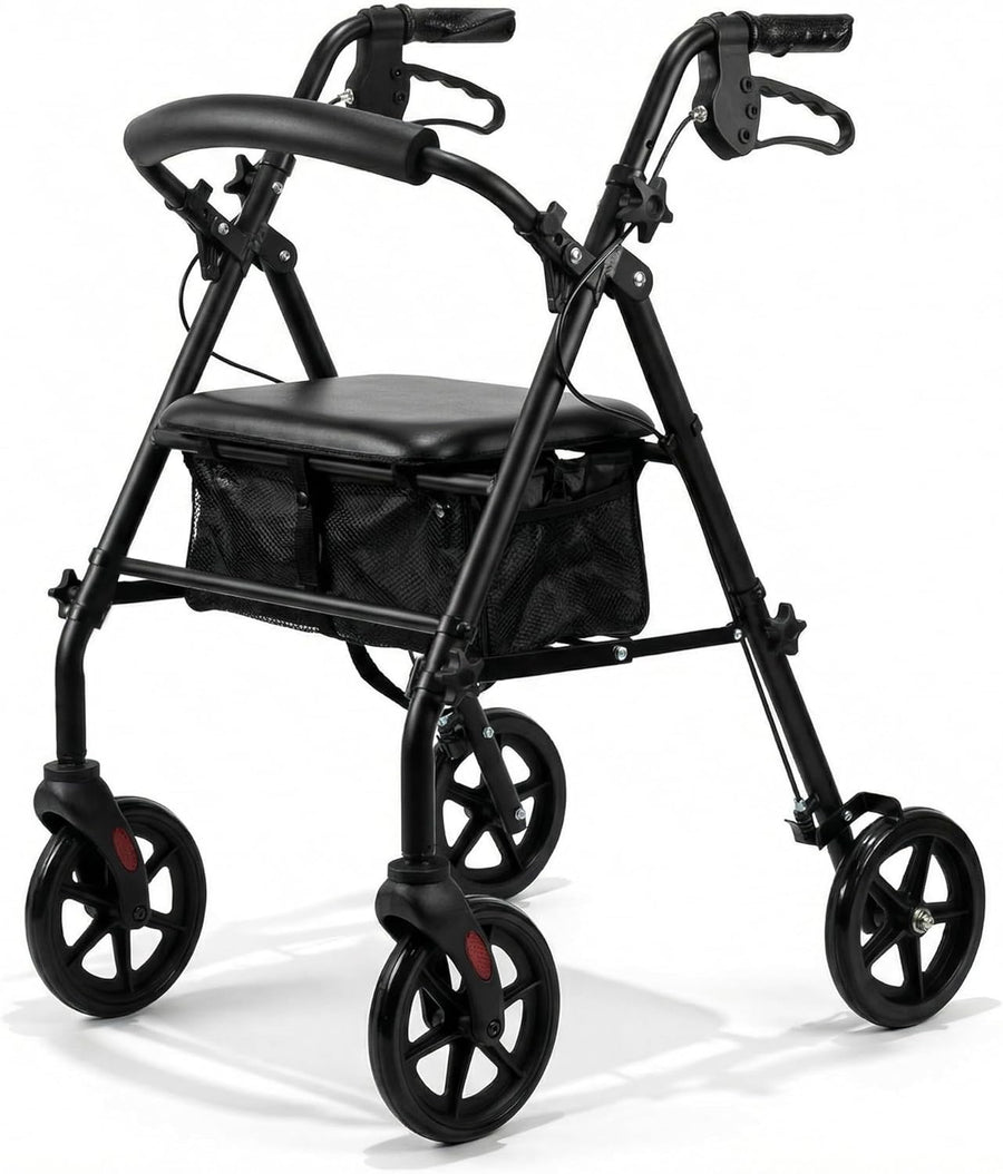 Lightweight 4 Wheel Rollator Walker Seat Adjustable Handles Folding Mobility