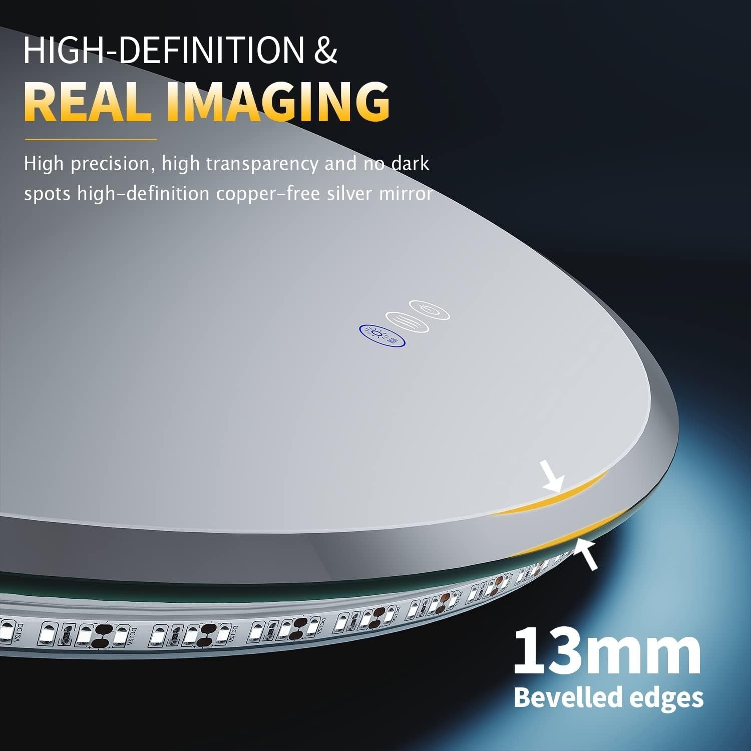 Round LED Bathroom Mirror 60cm RGB Color Change Anti-Fog Touch Control